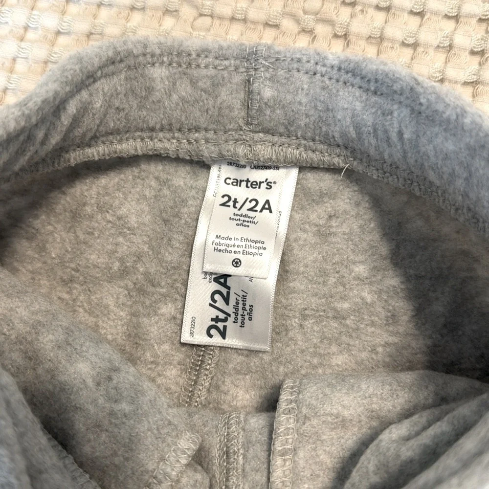 Carter’s Fleece Pull On Pants Light Gray Drawstring Waistband Toddler Bottoms